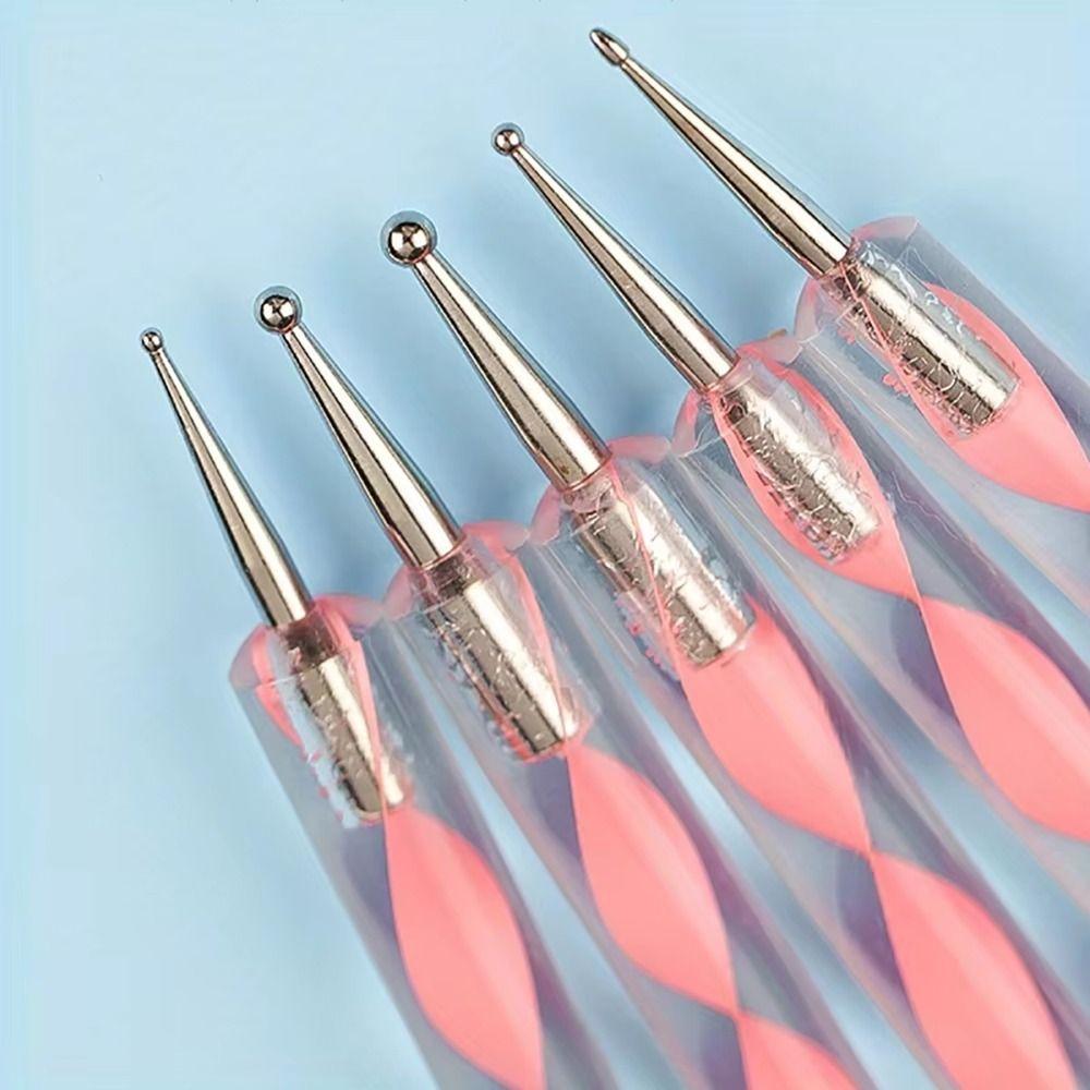 5Pcs/Set 2 Ways Nail Art Pen Point Flower Acrylic Silicone Marbleizing Painting Pens Waving Drawing Stainless Steel Dotting Tool