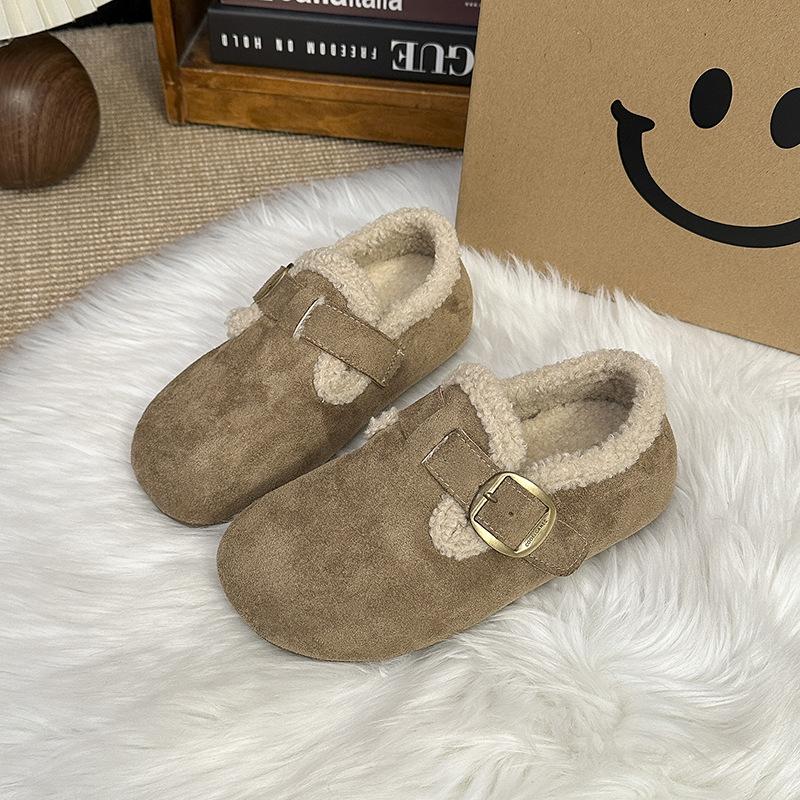 Thick-soled Heightening Fashionable and Versatile One-pedal Boken Shoes Women's Autumn 2025 Velvet Thickened Warm and Comfortable Cotton Shoes