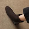 Krazing Pot Cow Suede Nubuck Winter Round Toe Chelsea Boots Med Heels Zipper Crystal Heels Women Ankle Boots