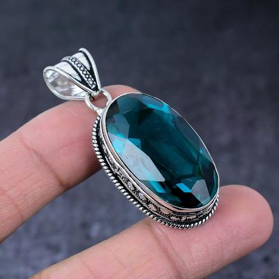 Natural Indicolite Tourmaline Handmade 925 Sterling Silver Pendant 2.09" R4p37