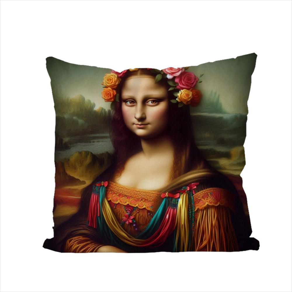 MMona Lisa Pillow Case For Car Sofa Decorative Home Doublesided Print Plush Square Throw Pillow Cushion Cover