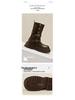 2025 New Women's British Style Martin Boots - Brown Retro Mid-Calf, Perfect for Early Autumn with Skirts