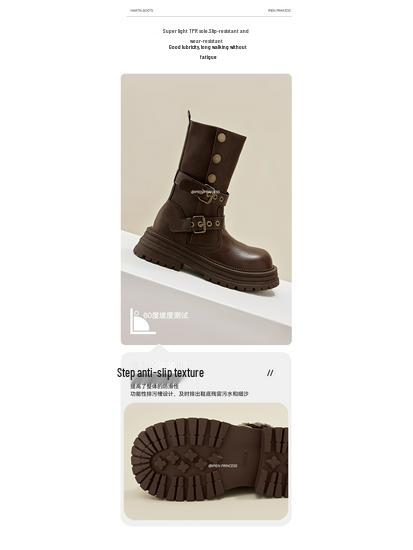 2025 New Women's British Style Martin Boots - Brown Retro Mid-Calf, Perfect for Early Autumn with Skirts