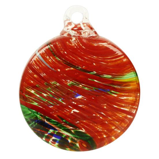 Transparent Glass Bauble with Hanging Rope Hand-Blown Round Disc Ornament, Christmas Tree Decoration Unique Patterned Ornament Hemp for Outdoor Indoor