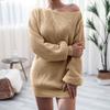 Autumn Winter Boat Neck Loose Casual Sweater Women Solid Color All-match Knitting Pullovers Top