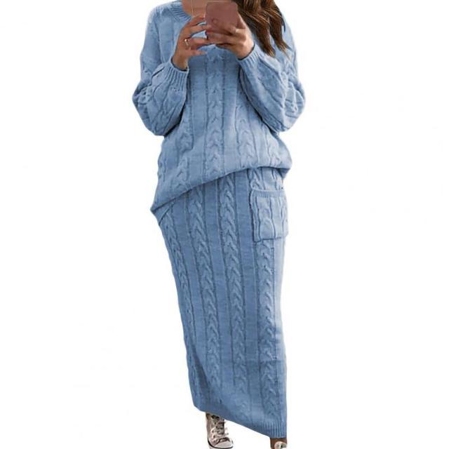 Winter Frauen Gestrickte 2 Stück Set Casual Einfarbig Langarm Pullover Pullover Top + Gestrickte Röcke 2PCS Anzüge frauen Warme Sets