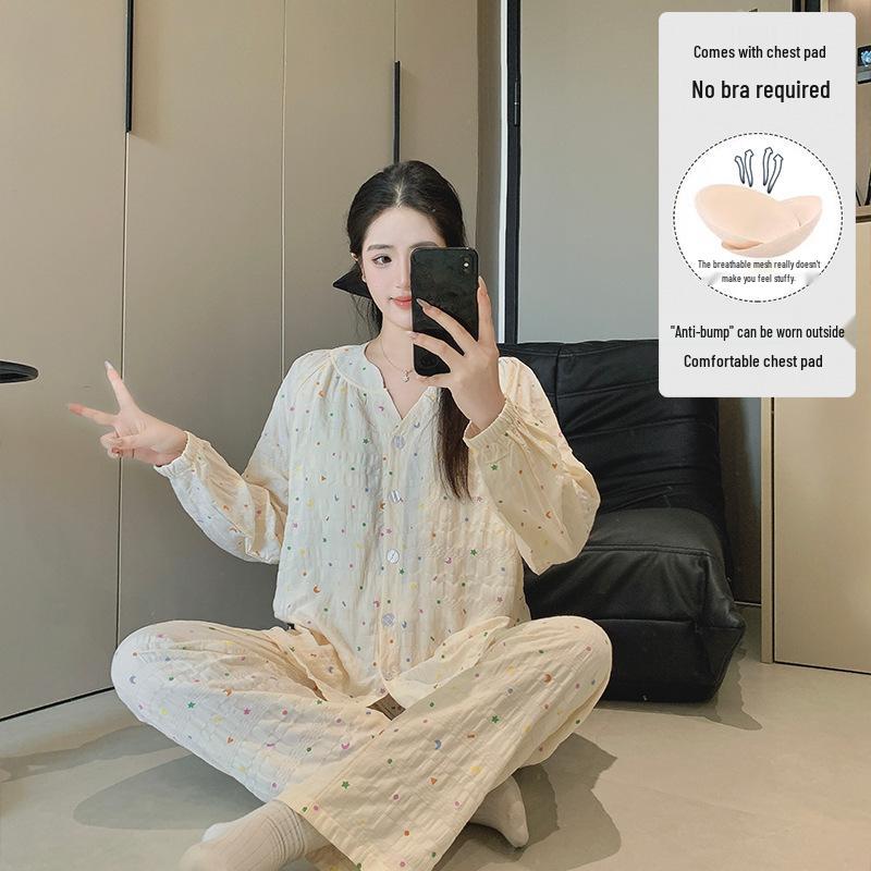 

Chuxi New Cloud Cotton Maternity Pajama Set with Chest Pads for Summer Breastfeeding and Postpartum Comfort XL (115-135 lbs)