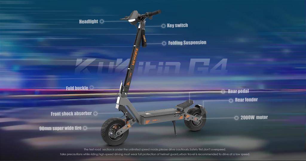 Foldable Electric Scooter Kukirin G4, 2000W Motor, 60V 20Ah Battery, Top Speed 70km/h, Cruising Range 75KM, 11-inch Tires+4 Gifts