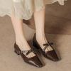 H8563-9 Single Shoes Women's Bow with Buckle Thick Heel Mary Jane Commuting Temperament Women's Shoes Square Head Retro