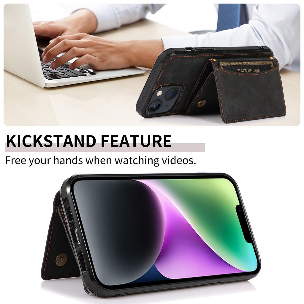 Pro iPhone 15 Pouzdro na telefon Třídílná peněženka Stojánek PU kůže+TPU Zadní kryt