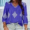 Summer New Fashion Printed V-neck Loose Blouse Women Seven Quarter Sleeve Casual Women's Shirts Tops Vintage Simple Slim Fit Female Blouses 26426