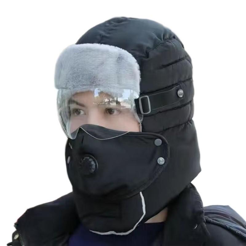 Winter Unisex Fleece-Lined Windproof Ear Protection Hat With Detachable Goggles Cold Weather Cycling Outdoor Use