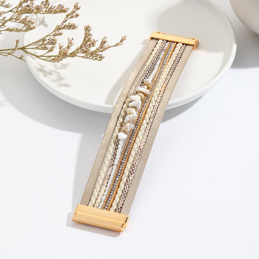 Stone Leather Bracelet for Women Retro Multilayer Crystal Snake Skin Wide Bangles Jewelry Gifts
