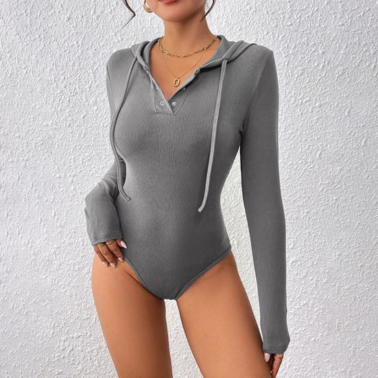Bodysuit for Women Sexy Slim Fitted Long Sleeve Hoodies Tops V-Neck Pullover Casual Ribbed Hooded Shirts
