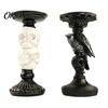 Three Dimensional Skull Decor Halloween Candlestick Holder Decoration, Gothic Raven Candle Holder, Pillar Stand Spooky Taper for Tabletop Home
