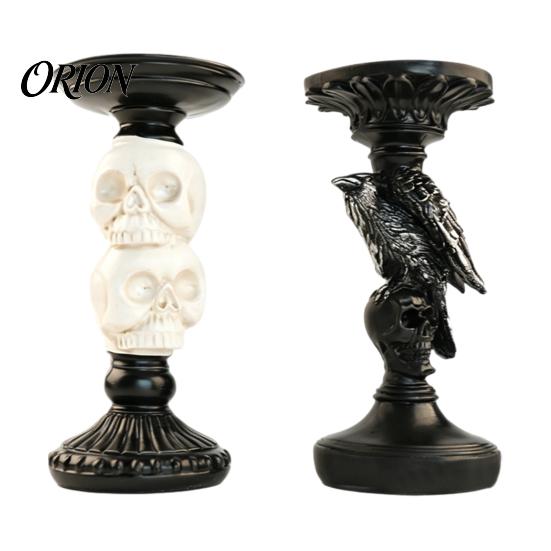 Three Dimensional Skull Decor Halloween Candlestick Holder Decoration, Gothic Raven Candle Holder, Pillar Stand Spooky Taper for Tabletop Home
