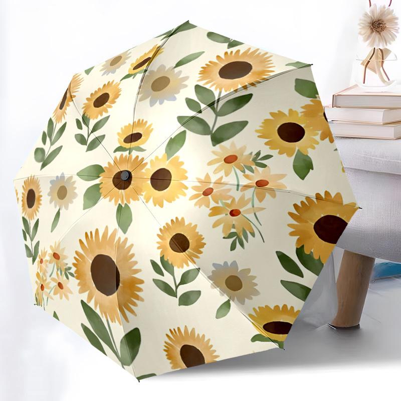 1pc Sunflower Print Auto-Fold Umbrella with One-Touch Open/Close - 8 Reinforced Ribs for Windproof Stability,  Yy251118195