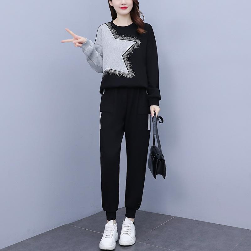 Spring and Autumn Plus Size Women's Fashion Western Style Age-reducing and Thin Casual Sweater Sports Suit