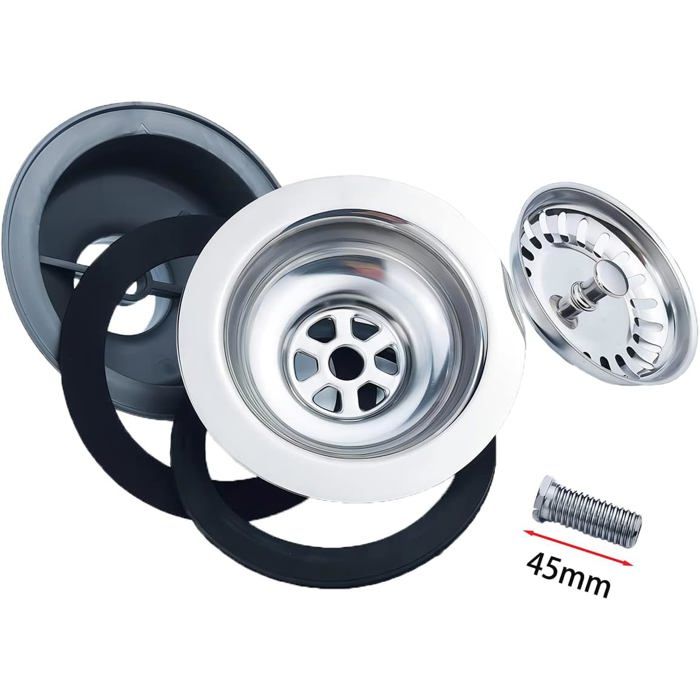 Bonde d'évier - AIMOONSA - ø114 mm 1½" - Sans trop-plein - Acier inox + ABS - Finition satinée