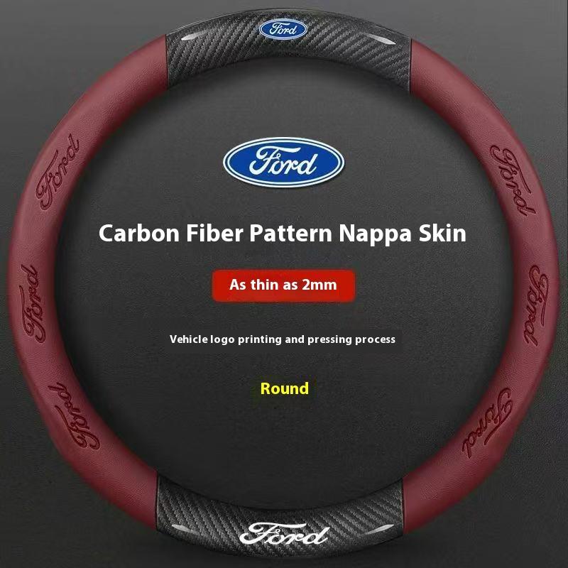 Car 3D Embossing Carbon Fiber Steering Wheel Cover Ford Mondeo F150 Fusion Mustang EXPLORER ESCAPE EDGE Fiesta Focus Kuga Ranger