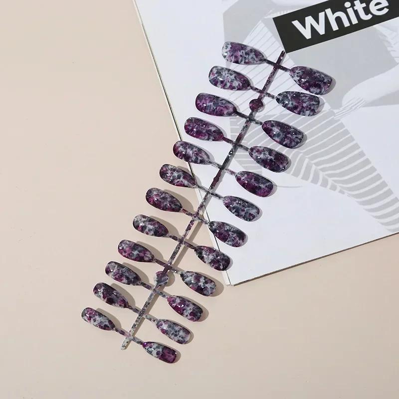 24 Stück/Streifen Kurze Ballett-Nagelstücke Marmormuster Bunt Glänzende Oberfläche Professionelles Nagelzubehör Angenehm zu tragen