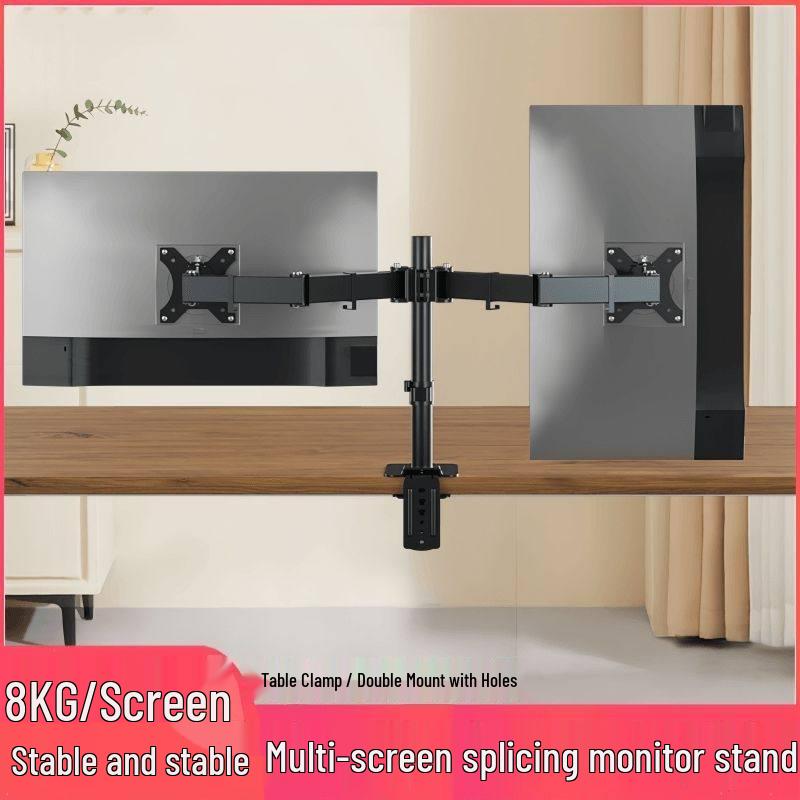 Rotating Dual Monitor Stand: No-Drill Base Arm Mount for 1-4 Screens up to 32 Inches