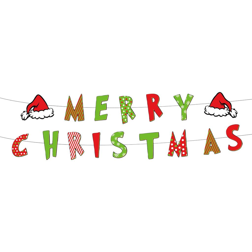 Disposable Christmas Themed Party Tableware Decoration,Birthday Theme Party Decoration Banner Pull Flag Cake Flag Balloon- Set