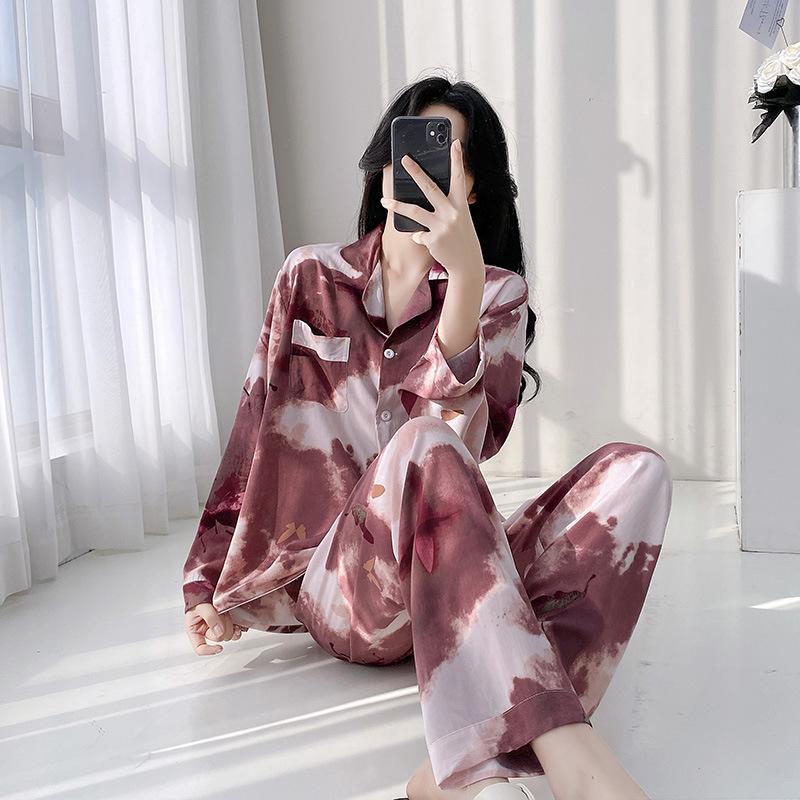 1011 Cotton and Silk Pajamas Women's Long-sleeved Trousers Large-size Two-piece Suit Girl Cute and Sweet New Loungewear