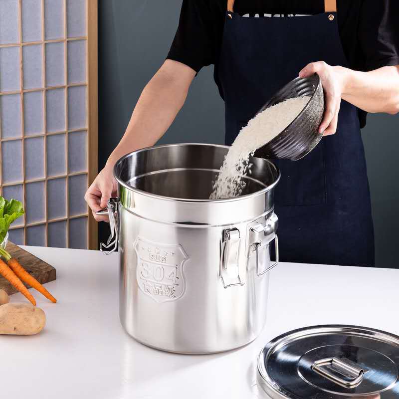 304 Stainless Steel Rice Bucket with Lid 3.17 Gal Food Storage Container Grain Canister for Flour, Beans & Cereals with Sealed Buckle