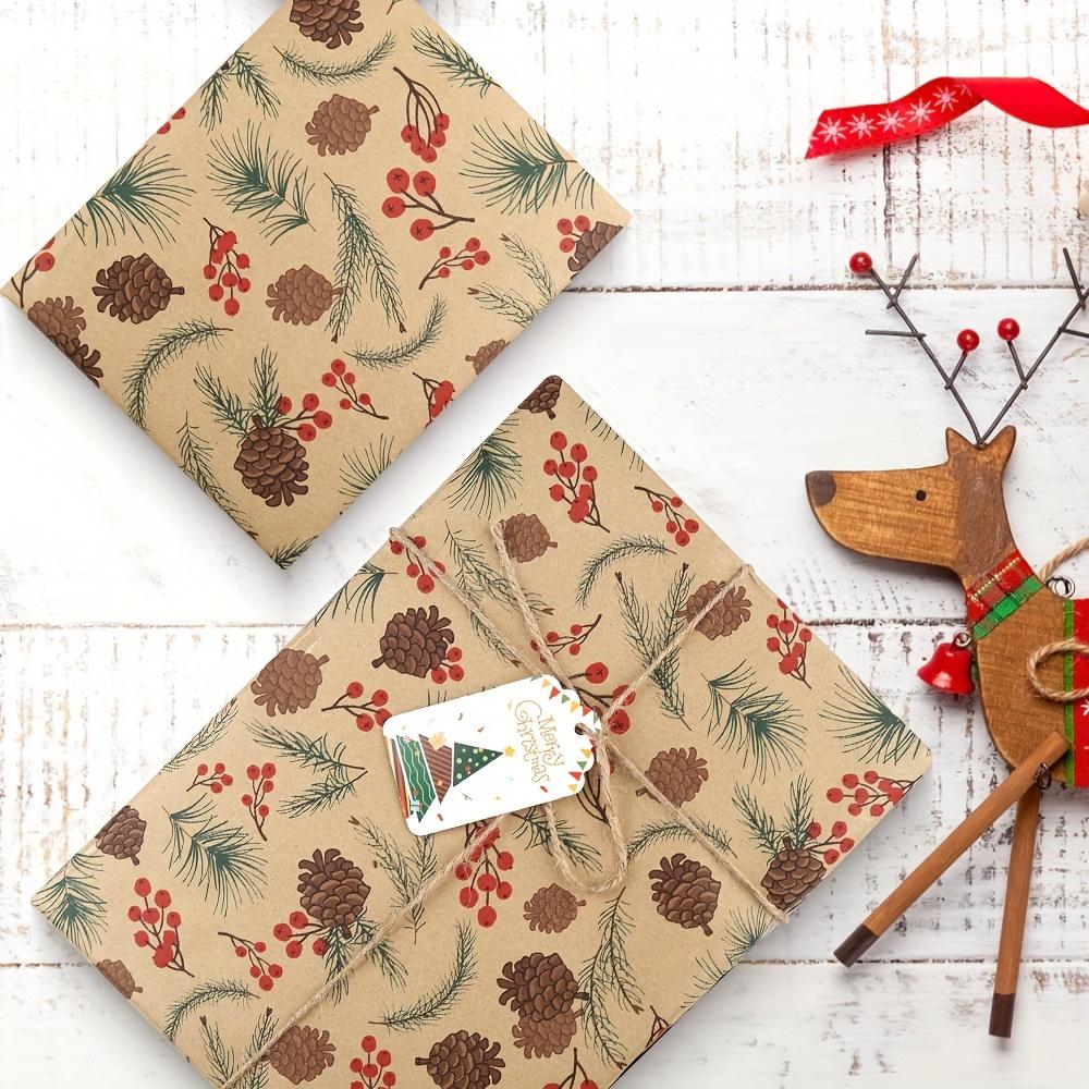 1roll Vintage Christmas Packaging Paper Holiday Wrapping Sheet with Pine Cone,Gifts,Decorations - Rustic Farmhouse Holiday Decor