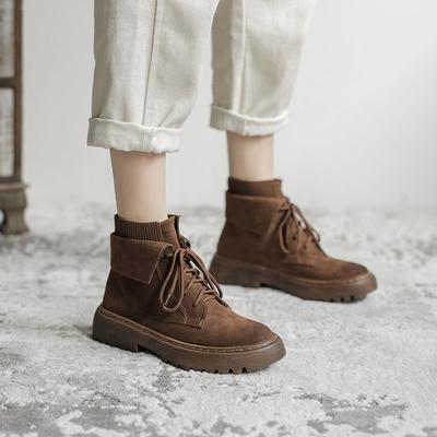 Fashion Platform Lace-up Booties Spring Autumn Round Toe Female Short Shoes Goth Trend 2025 New In Women's Sock Ankle Boots On Promotion