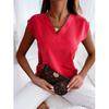 Women Summer Casual V-neck Short-Sleeve Tops Solid Color Shirt Office Wear Tops Loose T-Shirt