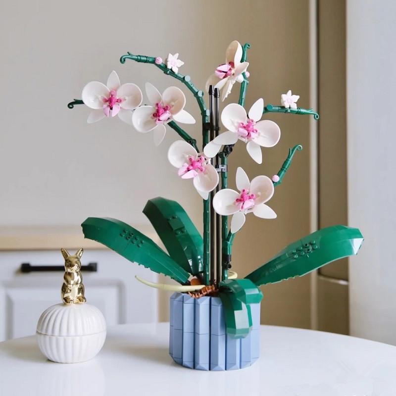 Phalaenopsis Potted Flower Bouquet Girls Small Particle Assembled Building Block Toys