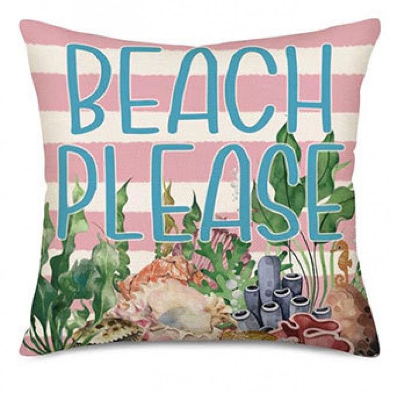 Summer Beach Aquarium Pillow Pattern Linen Material Summer Living Room Sofa Decorative Pillow Cover