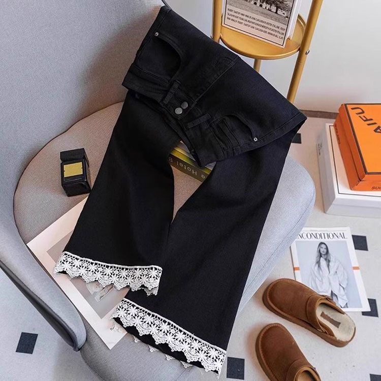 

Big Yards Light-colored Nine-minute Micro-large Jeans Female Summer Thin Section of High-waisted Elastic Skinny Flared Pants Retro Jeans for Ladies 4XL