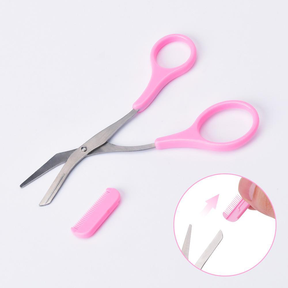 Stainless Steel Eyebrow Trimmer and Comb Set - Titanium Beauty Scissors and Makeup Tool