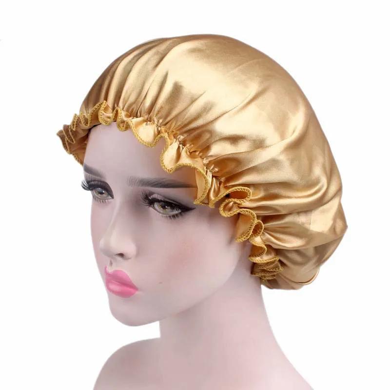 

Hair Satin Bonnet For Sleeping Shower Cap Silk Bonnet Bonnet Femme Women Night Sleep Cap Head Cover Wide Elastic Band