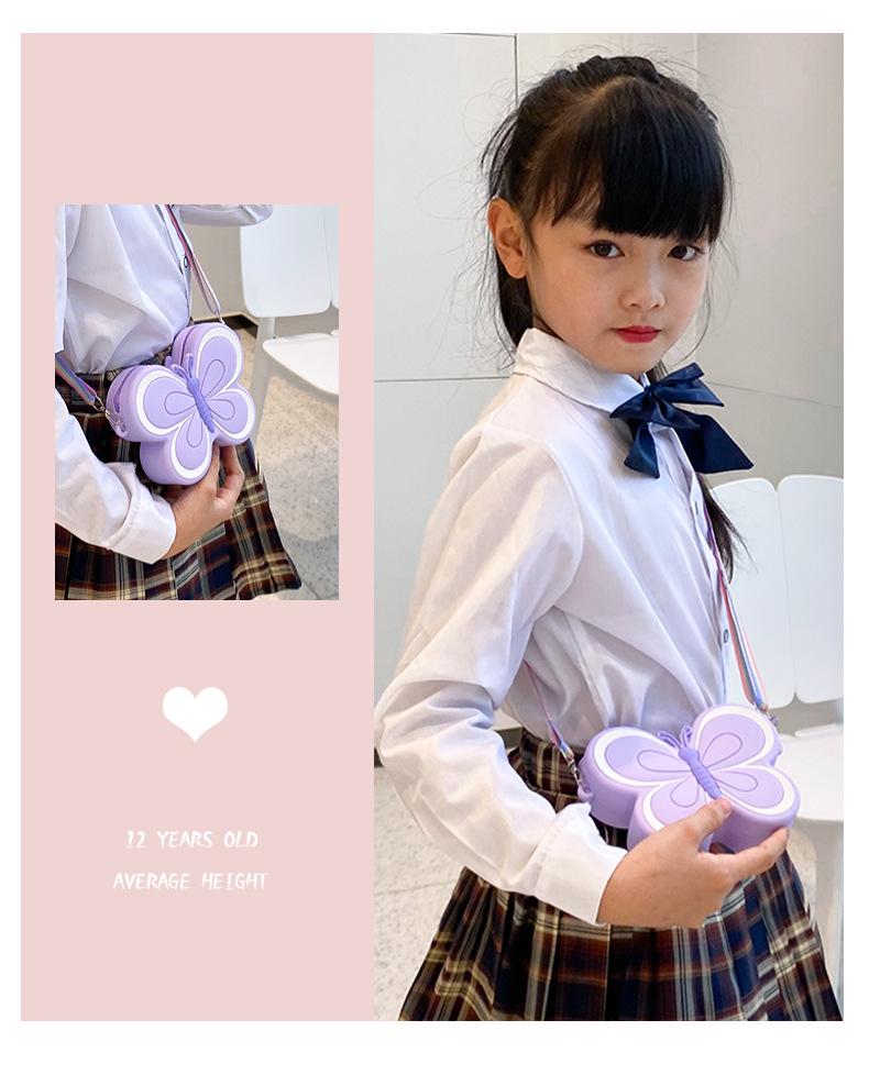 Modna silikonowa torebka crossbody dla dzieci w kształcie motyla z kokardką - Idealna do przedszkola