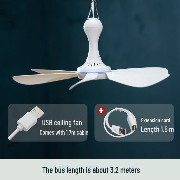 Adjustable Speed USB Ceiling Fan for Outdoor Camping - Silent and Remote-Controlled