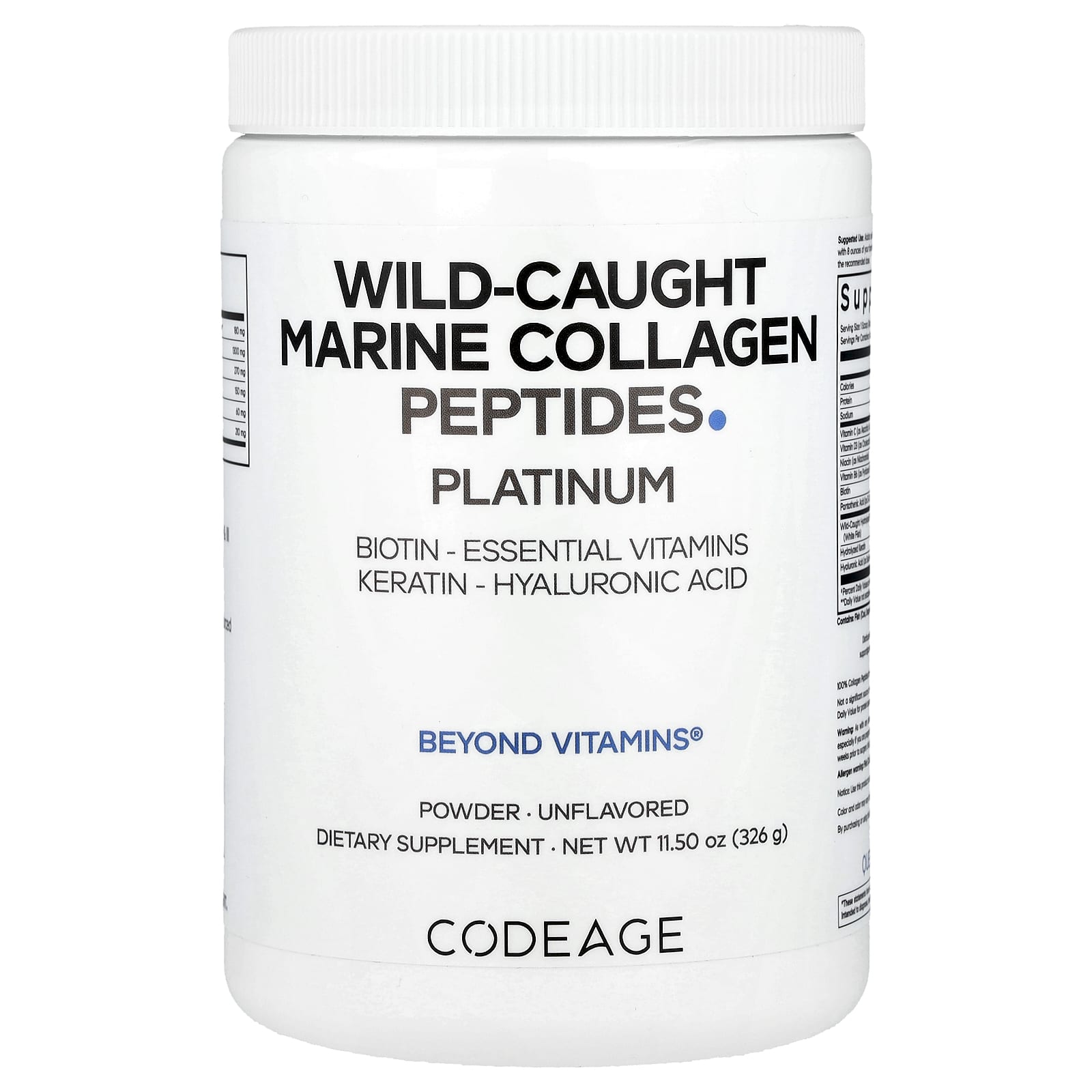 

Natural Marine Collagen Peptide Powder, Platinum, Unflavored, 326G(11.5Oz)