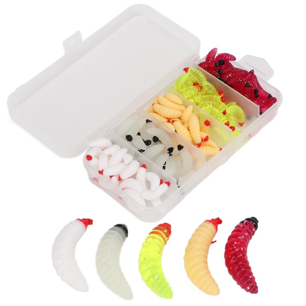 125PCS Durable PVC Bass Fishing Worm Soft 2.4cm Maggot Baits 5 Colors Bread Worm Fishing Lure Lake Fishing