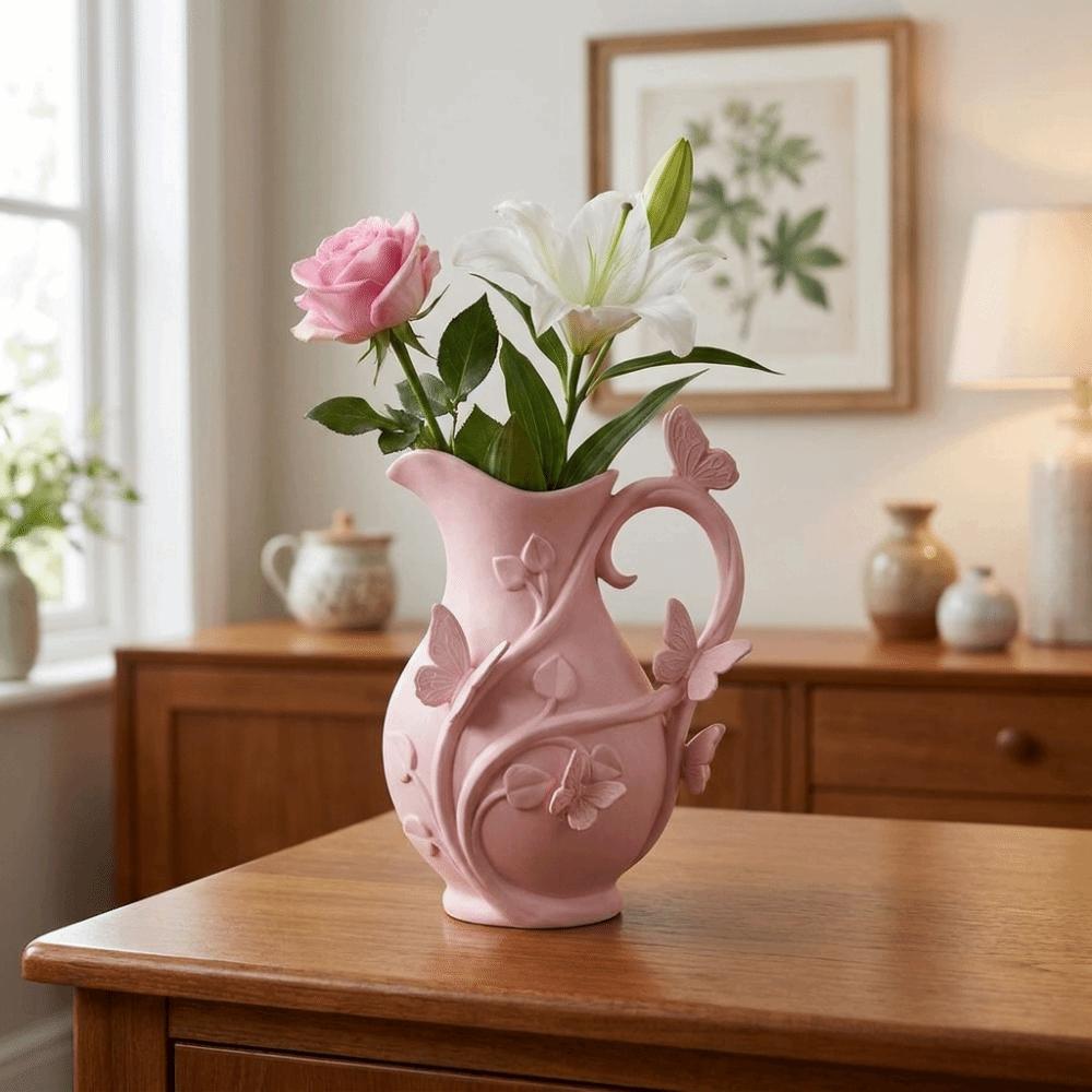 Decorative Butterfly Relief Vase Matte Finish 3D Embossed Vase Dried Flower Vase  Farmhouse Decor