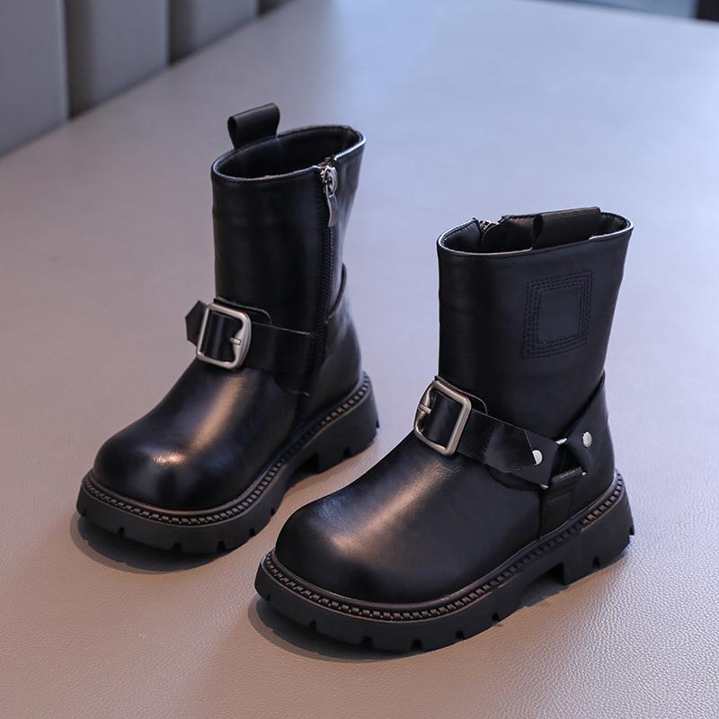 British Style Girl Winter Boots Simple Classic Children Fashion Boots Black Brown Versatile Kids Cotton Boots Round-toe Zipper