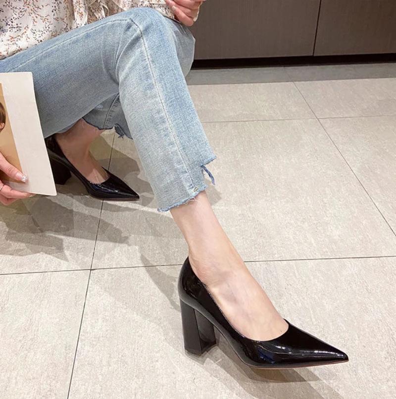 Fashion Women's Shoes Pointed Toe Sexy Super High Heel Shallow Ladies Footwear Office Square Heels on Offer Chic Point Comfortable A E