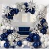 131pcs Navy Blue Silver and White Balloon Garland Arch Kit for Winter, Birthday, Anniversary, Graduation Ceremony Decoration