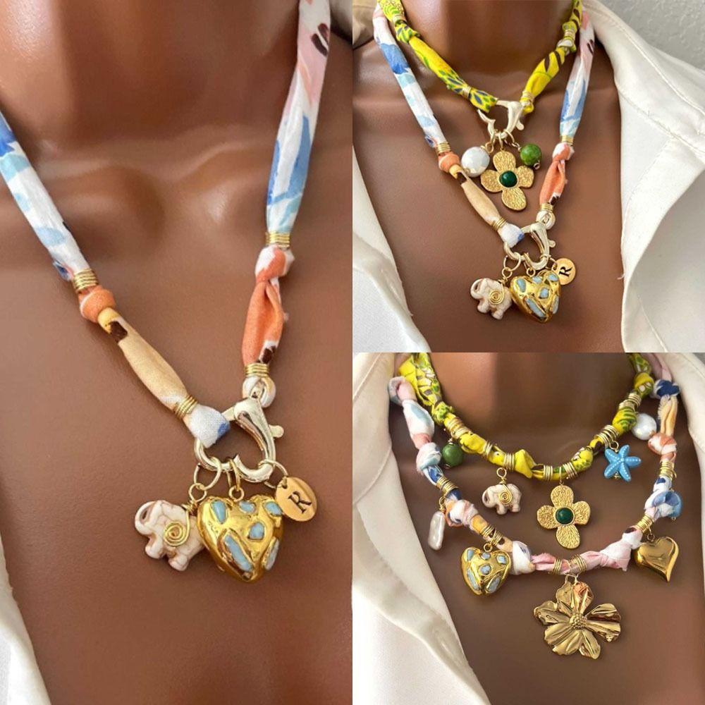 Stainless Steel Cloth Wrap Scarf Necklace Bohemian Beaded Necklace New Charm Pendant