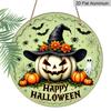 2D Flat, 1pc Retro Bohemian Style Aluminum Halloween Wall Decor Plaque - Round Witch Hat, Bat, Pumpkin And Metal Sign with "Happy Halloween" Quote
