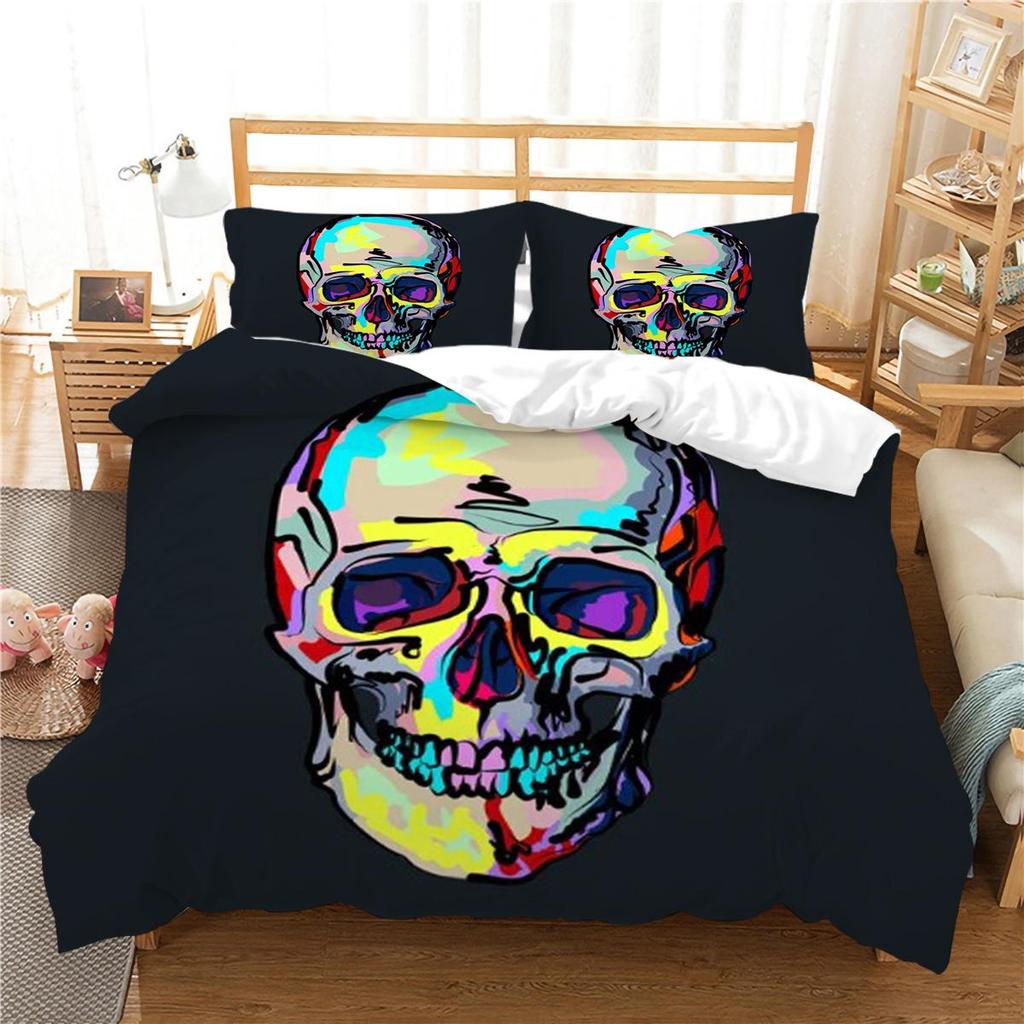 3D Skull Printing Duvet Cover Set Skull Pattern Bedspread Luxury Quilt Cover Bed Set with Pillowcase Man Single Size Bed Clothes