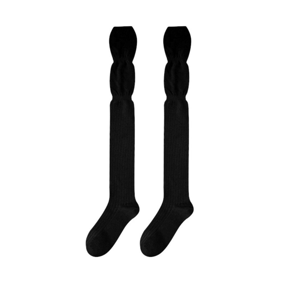 Breathable Girl s Stacked Socks Soft Knee High Socks Trendy Knitted Stockings Harajuku Street чёрный