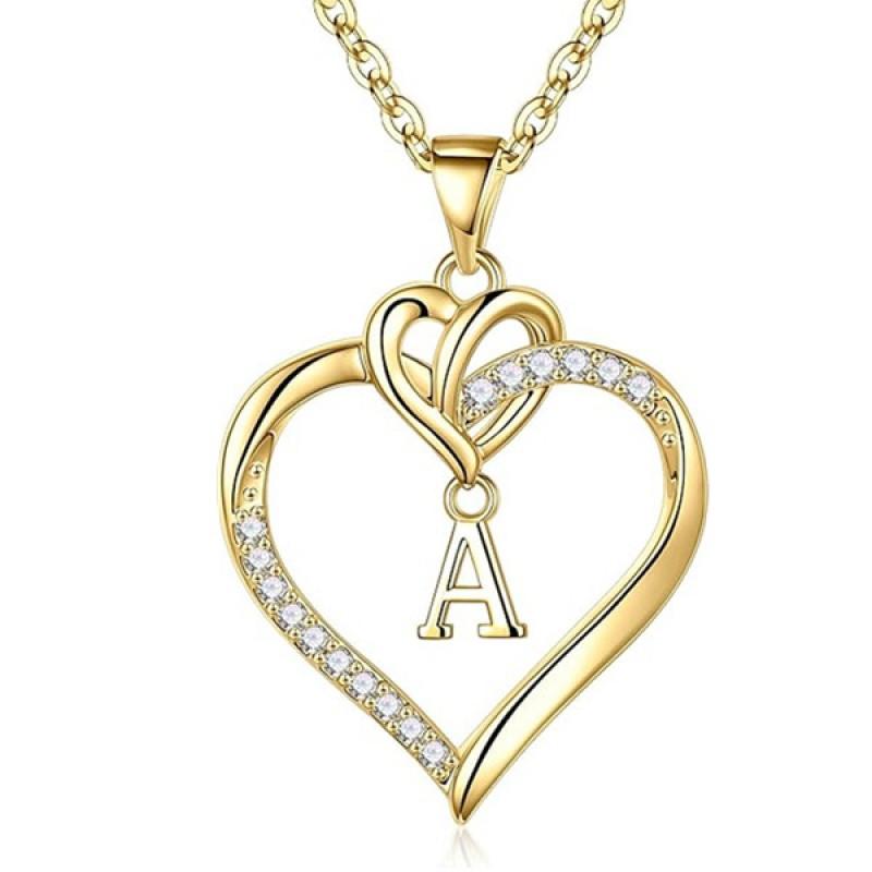 Sterling Heart Pendant Necklace With Custom Alphabet Letter Charm Adjustable Chain Women Modern Minimalist Design White Gold